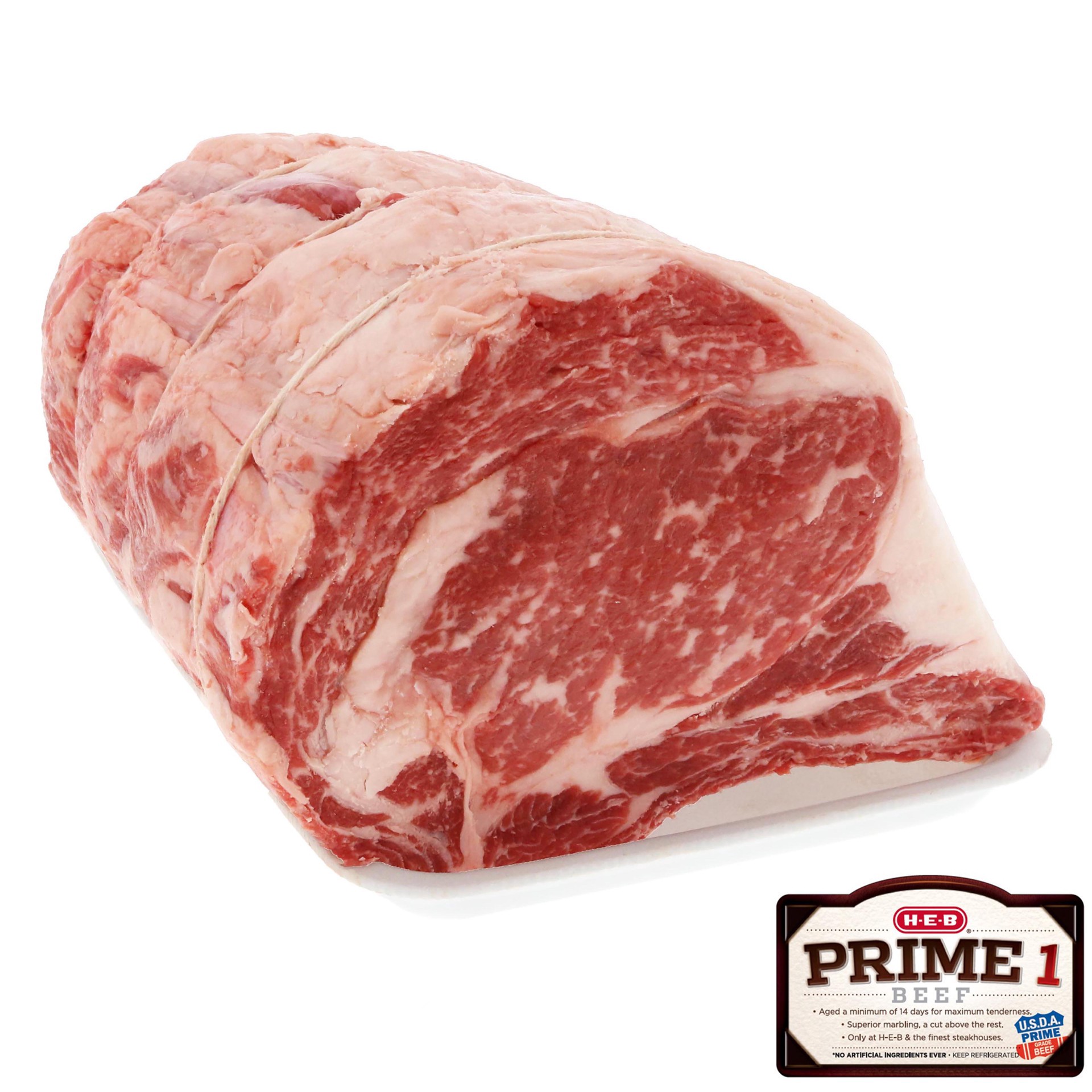 slide 1 of 1, H-E-B Prime 1 Beef Ribeye Roast Bone In, USDA Prime, per lb