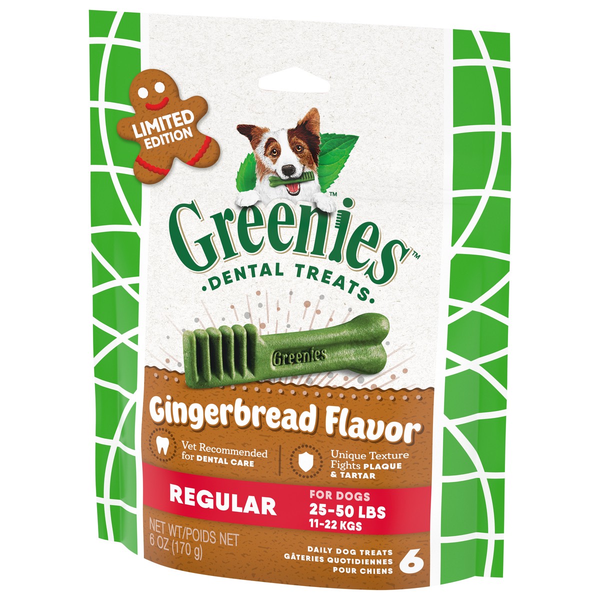 slide 8 of 15, Greenies Regular Dental Gingerbread Flavor Dog Treats 6 ea, 6 Oz