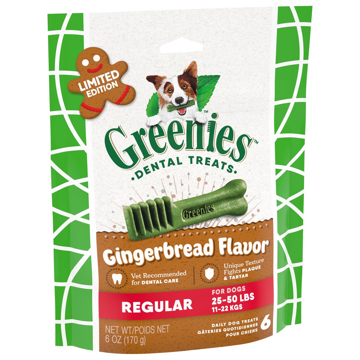 slide 6 of 15, Greenies Regular Dental Gingerbread Flavor Dog Treats 6 ea, 6 Oz