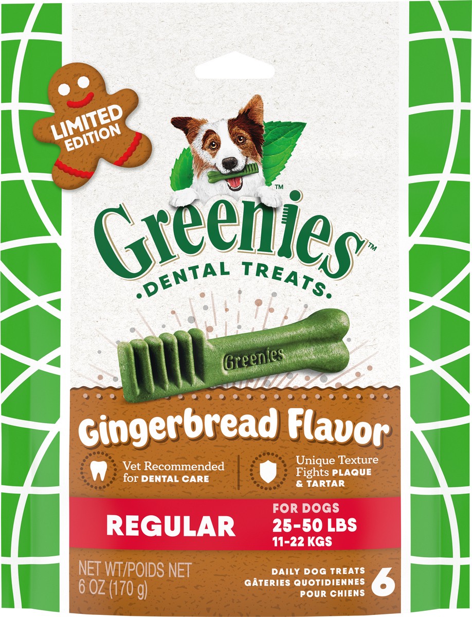 slide 2 of 15, Greenies Regular Dental Gingerbread Flavor Dog Treats 6 ea, 6 Oz