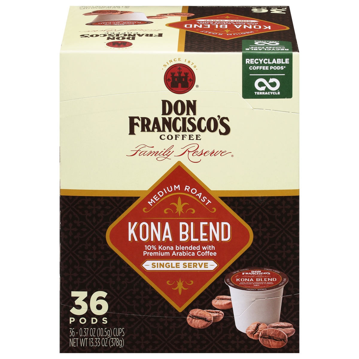 slide 1 of 1, Don Francisco's Family Reserve Single Serve Cups Medium Roast Kona Blend Coffee 36 - 0.37 oz Pods, 36 ct