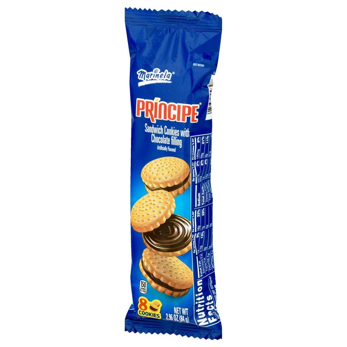 slide 2 of 12, Marinela Principe Chocolate Sandwich Cookies, 8 count, Cookies, 2.96 oz Bag, 8 ct