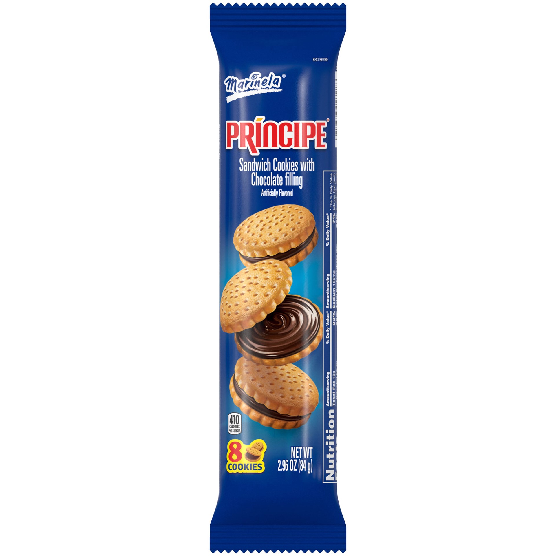 slide 1 of 12, Marinela Principe Chocolate Sandwich Cookies, 8 count, Cookies, 2.96 oz Bag, 8 ct