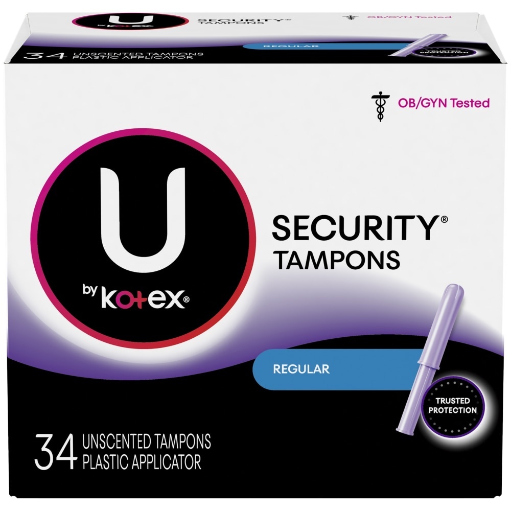 slide 1 of 3, U by Kotex Security Tampons Unscented Plastic Applicator Tampons Regular Big Pak!, 34 ct