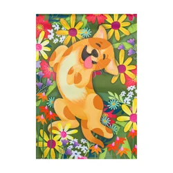 Dog With Flower Garden Suede Flag