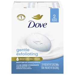 Dove Beauty Bar Gentle Exfoliating With Mild Cleanser, 3.75 oz, 2 Bars