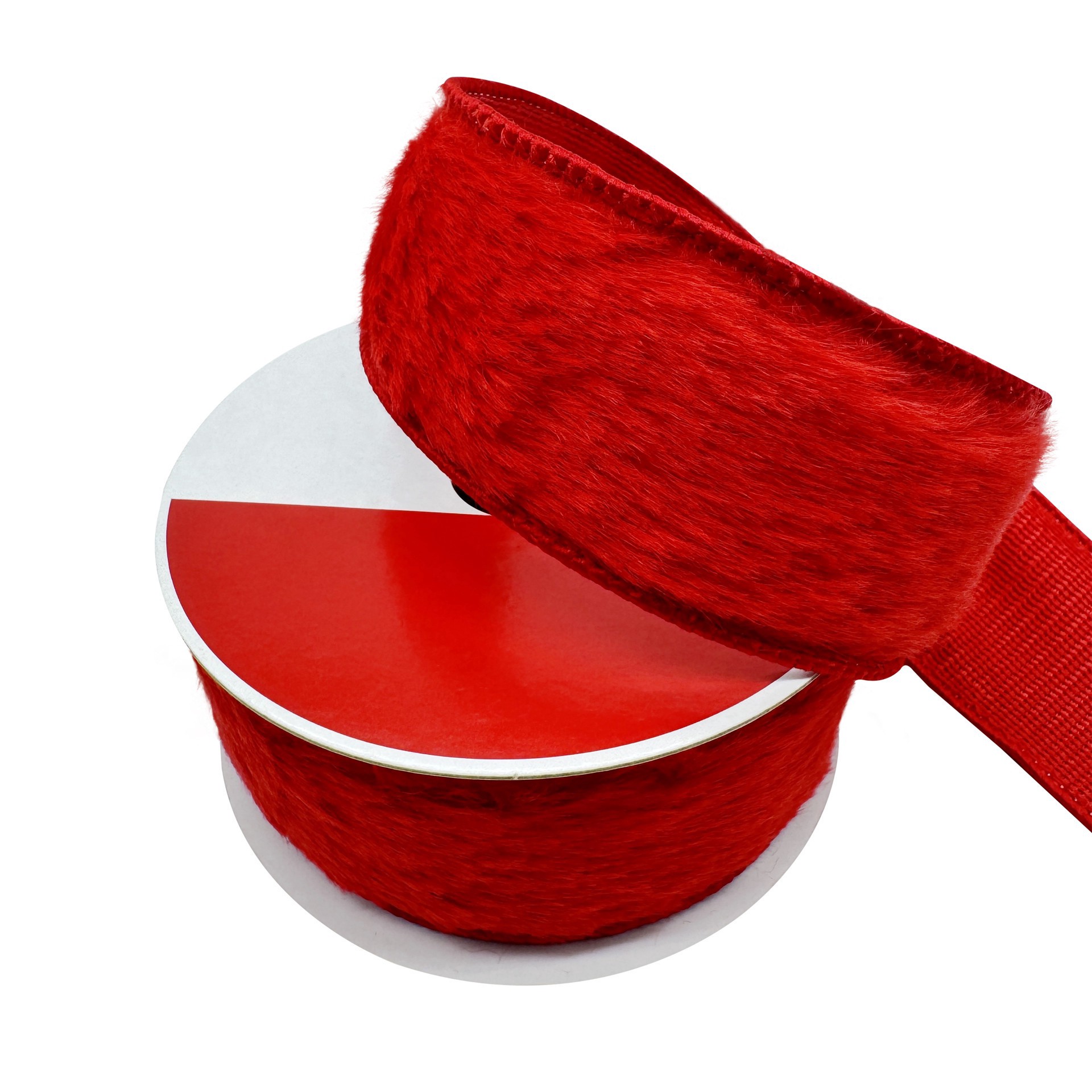 slide 3 of 3, 1.5" X 15ft. Red Wired Faux Fur Ribbon By Celebrate It, 1.5 in x 15 ft