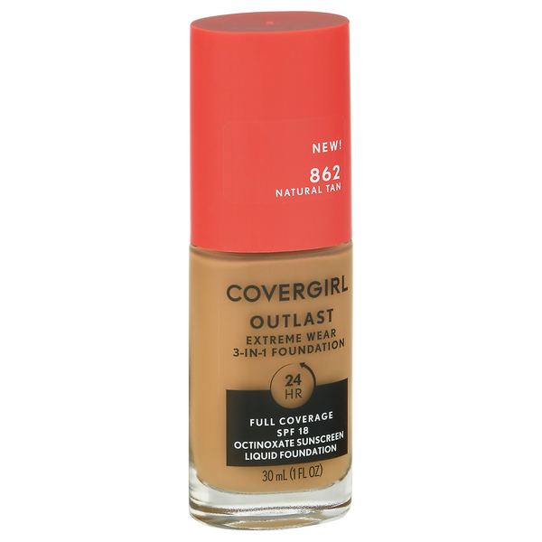 slide 1 of 1, Covergirl Outlast Extreme Wear 3-In-1 Foundation, Natural Tan 862, Spf20, 1 fl oz