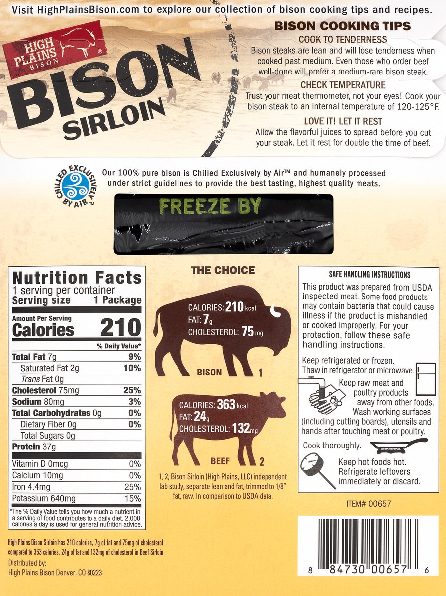 slide 2 of 6, High Plains Bison Sirloin Bison 6 oz, 6 oz