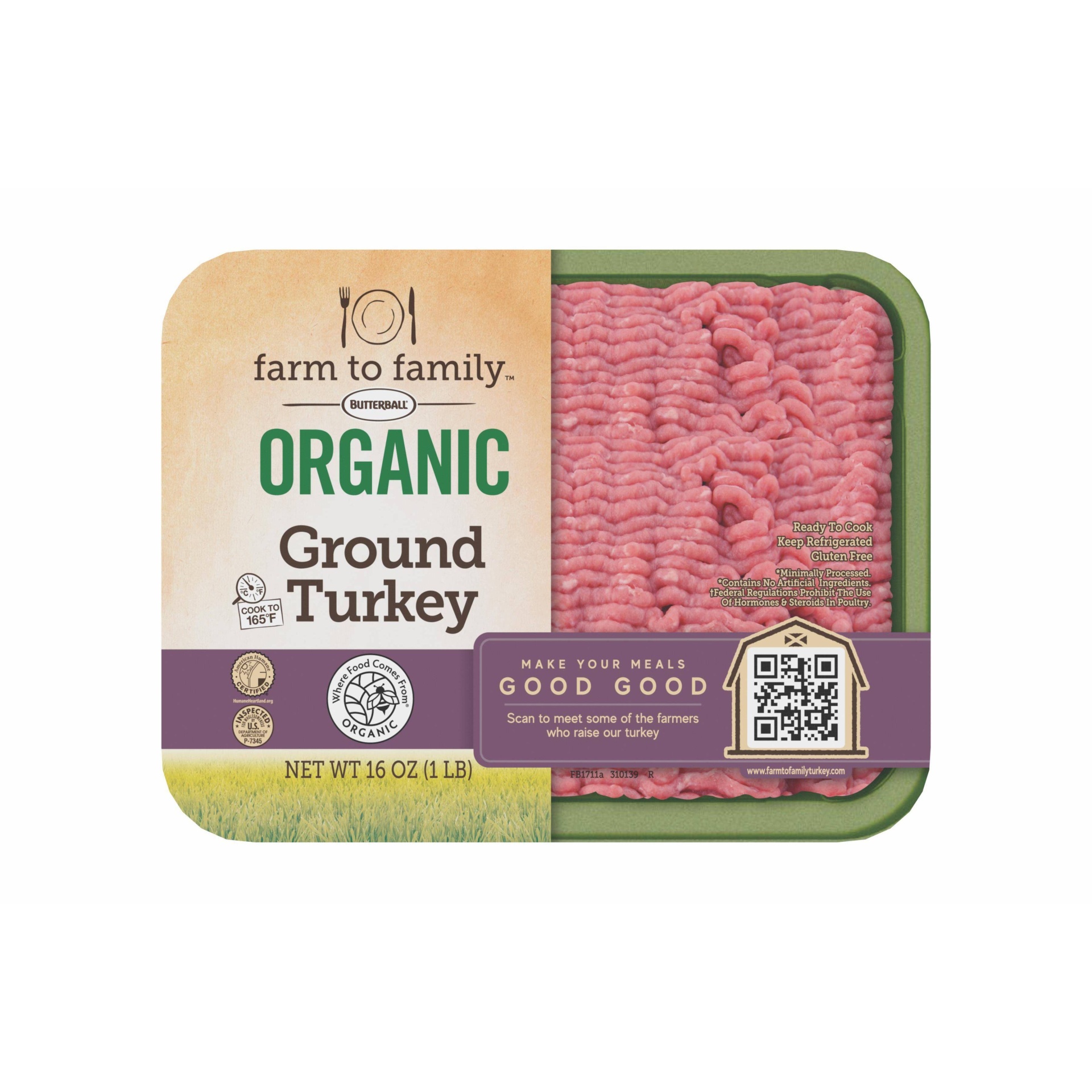 slide 1 of 1, Butterball 90% Lean Organic Ground Turkey, 16 oz