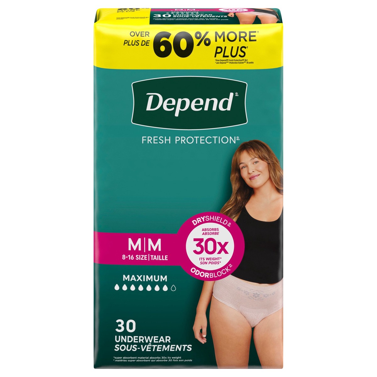 slide 1 of 5, Depend Fresh Protection Adult Incontinence & Postpartum Bladder Leak Underwear for Women, Disposable, Maximum, Medium, Blush, 30 Count, 30 ct