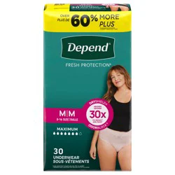 Depend Fresh Protection Adult Incontinence & Postpartum Bladder Leak Underwear for Women, Disposable, Maximum, Medium, Blush, 30 Count