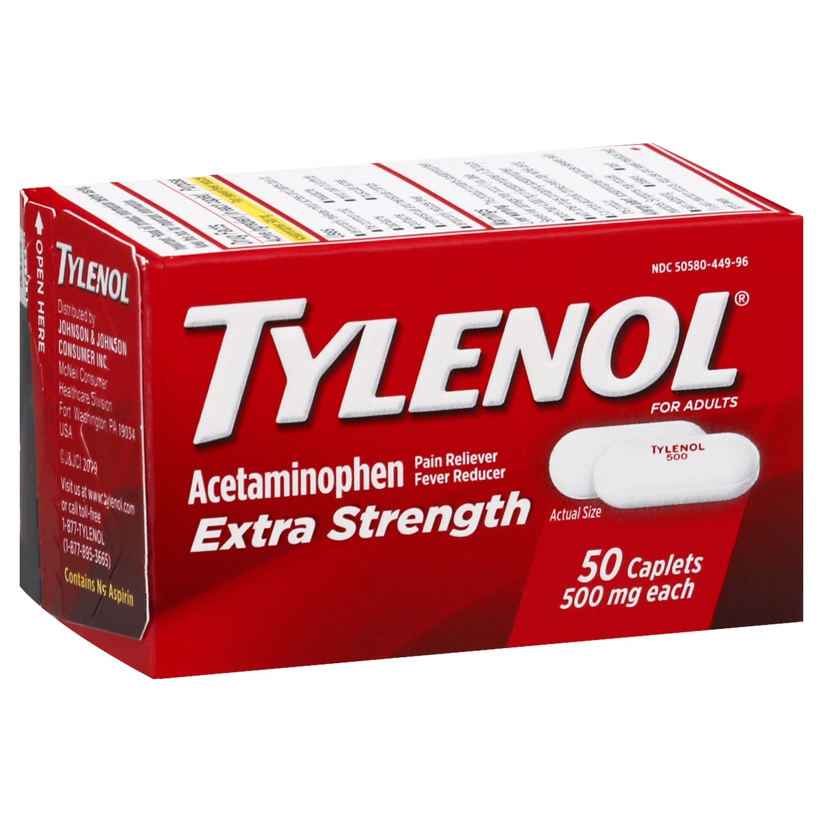 slide 2 of 9, Tylenol Extra Strength Caplets, 500 Mg, 50 ct