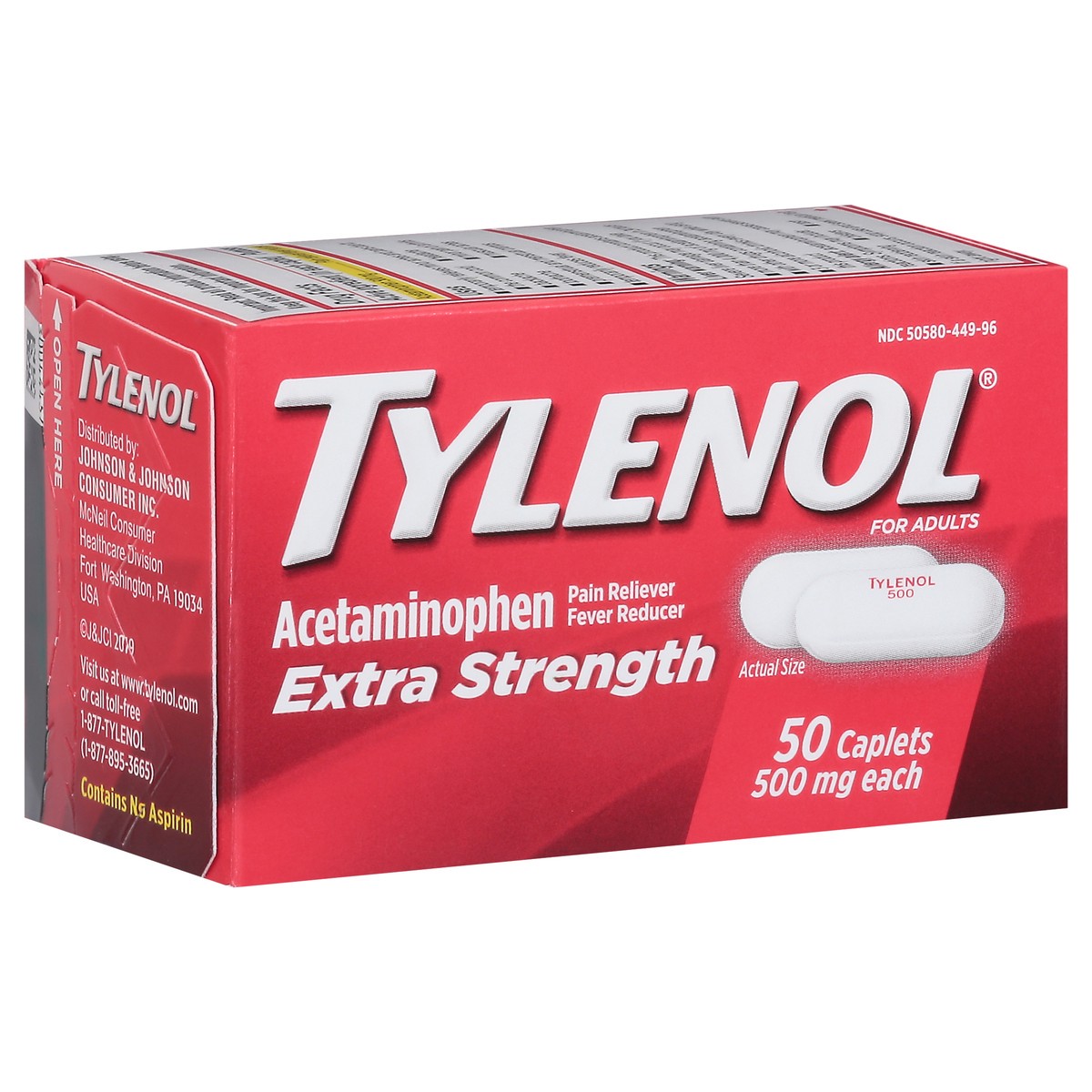 slide 6 of 9, Tylenol Extra Strength Caplets, Fever Reducer and Pain Reliever, 500 mg, 50 Count, 50 ct