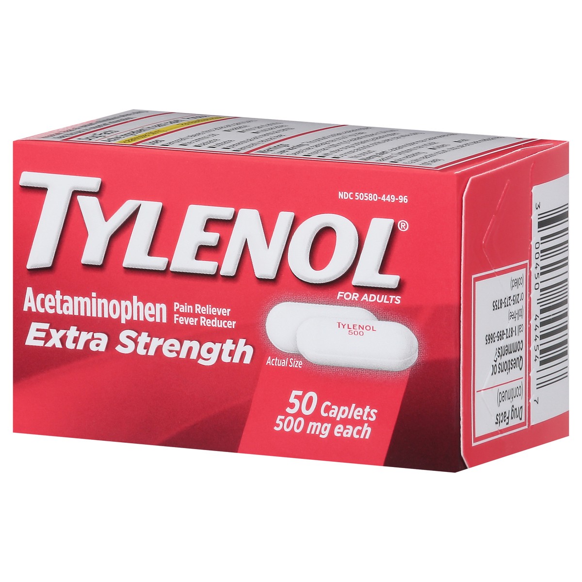 slide 9 of 9, Tylenol Extra Strength Caplets, Fever Reducer and Pain Reliever, 500 mg, 50 Count, 50 ct