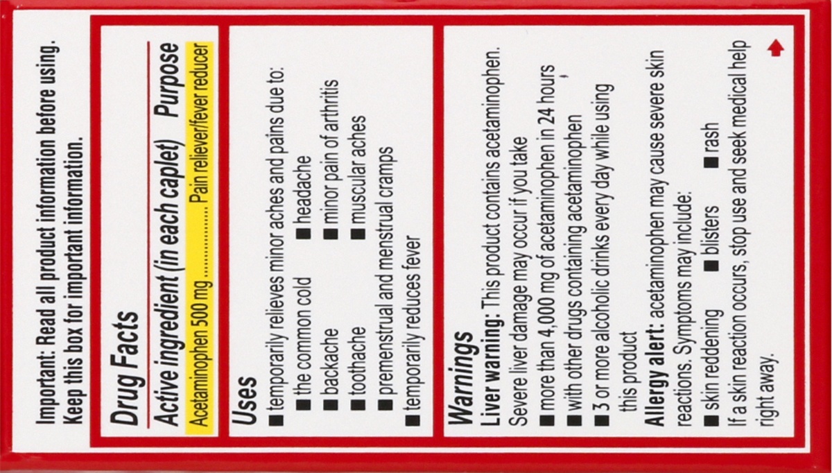 slide 5 of 9, Tylenol Extra Strength Caplets, 500 Mg, 50 ct