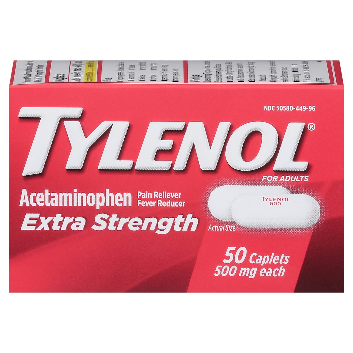 slide 1 of 9, Tylenol Extra Strength Caplets, Fever Reducer and Pain Reliever, 500 mg, 50 Count, 50 ct