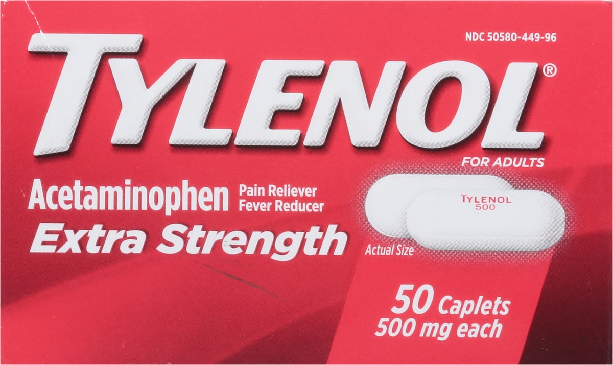 slide 8 of 9, Tylenol Extra Strength Caplets, Fever Reducer and Pain Reliever, 500 mg, 50 Count, 50 ct