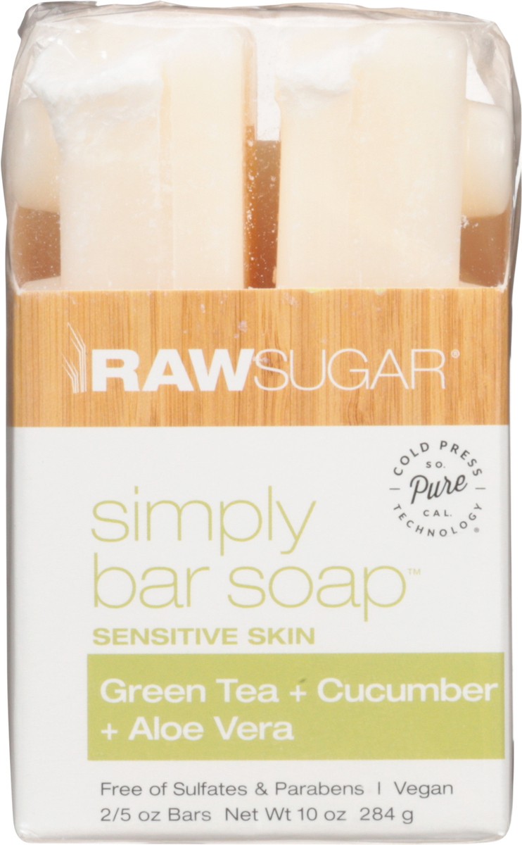 slide 1 of 9, Raw Sugar Sensitive Skin Simply Green Tea + Cucumber + Aloe Vera Bar Soap 2 - 5 oz Bars, 2 ct