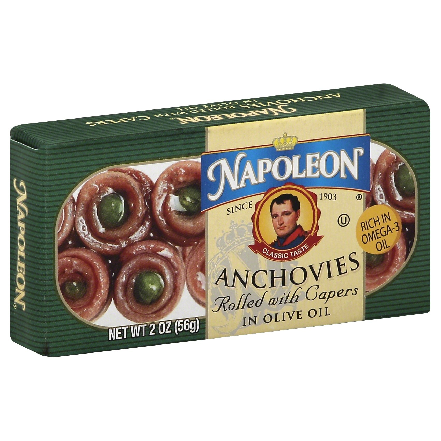 slide 1 of 1, Napoleon Rolled Anchovies, 2 oz
