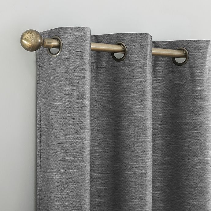 slide 3 of 8, Sun Zero Liam Heathered Strie Thermal Extreme Blackout Grommet Curtain Panel - Charcoal, 63 in