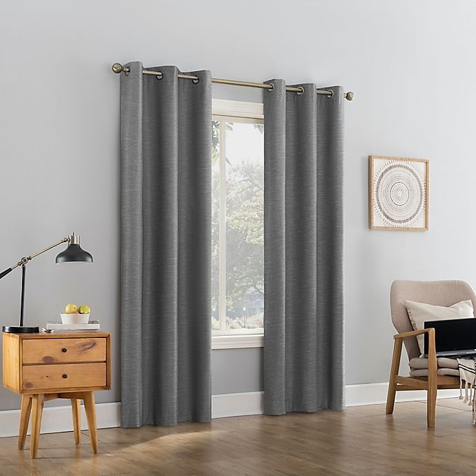 slide 5 of 8, Sun Zero Liam Heathered Strie Thermal Extreme Blackout Grommet Curtain Panel - Charcoal, 63 in