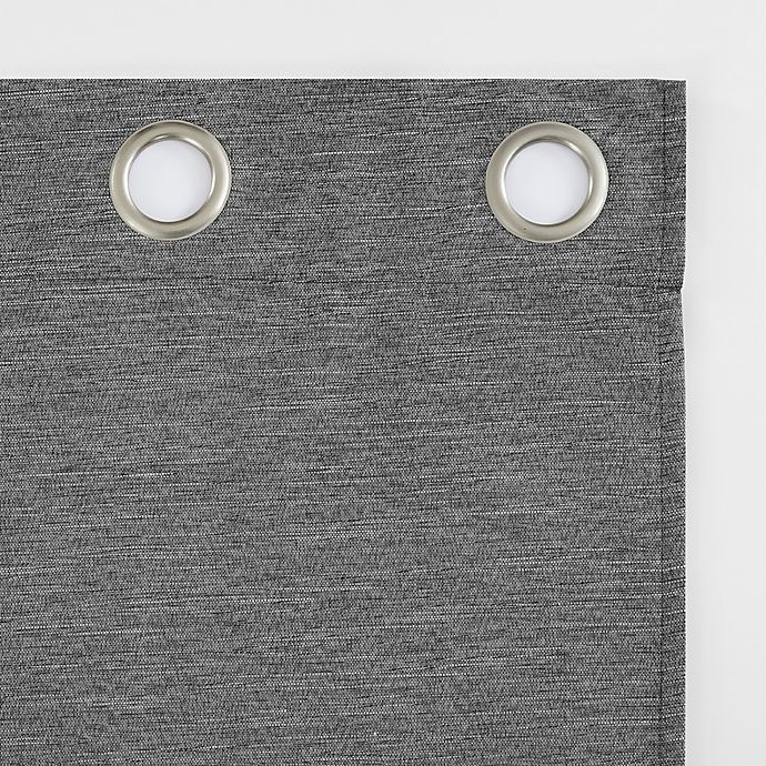 slide 8 of 8, Sun Zero Liam Heathered Strie Thermal Extreme Blackout Grommet Curtain Panel - Charcoal, 63 in