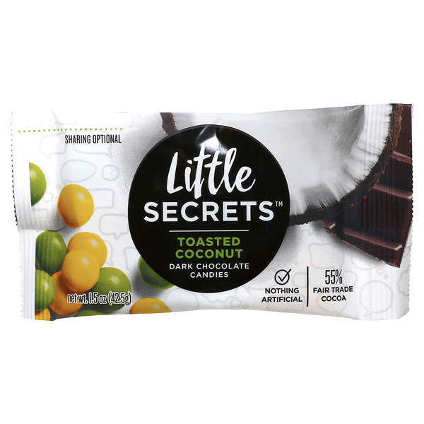 slide 1 of 2, Little Secrets Toasted Coconut Dark Chocolate Candies, 1.5 oz