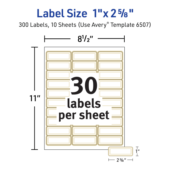 slide 5 of 9, Avery Printable Labels With Metallic Border, Rectangle, 1"" X 2-5/8"", Matte White, Pack Of 300, 300 ct