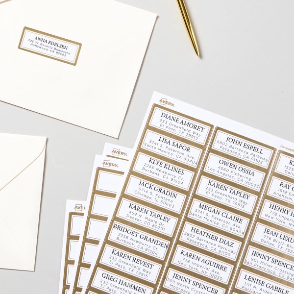 slide 9 of 9, Avery Printable Labels With Metallic Border, Rectangle, 1"" X 2-5/8"", Matte White, Pack Of 300, 300 ct