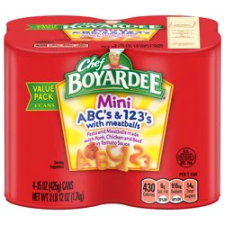 Chef Boyardee Mini ABC's and 123's with Meatballs in Tomato Sauce, 15 oz. Can (Pack of 4)