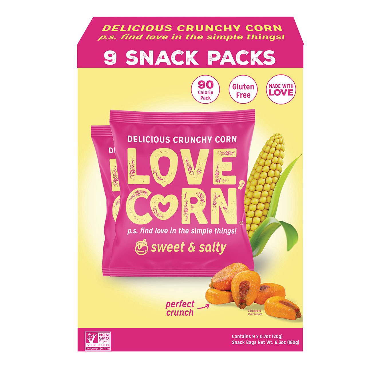 slide 1 of 1, LOVE CORN Crunchy Corn Snack Packs - Sweet & Salty, 9 ct