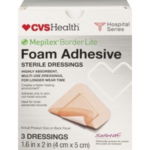 slide 1 of 1, CVS Health Mepilex Border Lite Foam Adhesive Sterile Dressings, 1.6x, 3 ct