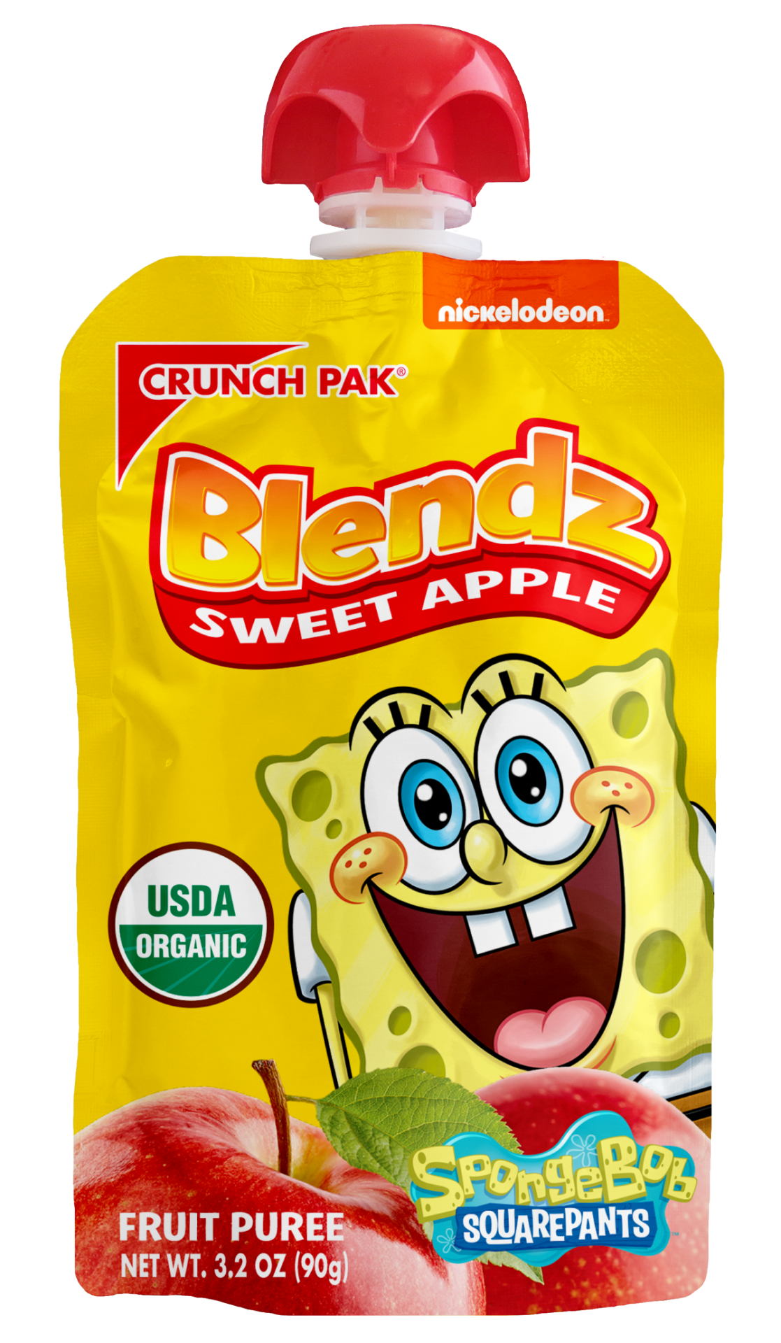 slide 1 of 1, Crunch Pak Organic Sponge Bob Sweet Apple Fruit Puree Pouch, 3.2 oz