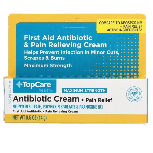 slide 1 of 9, TopCare Health Maximum Strength Antibiotic Cream + Pain Relief 0.5 oz, 0.5 oz