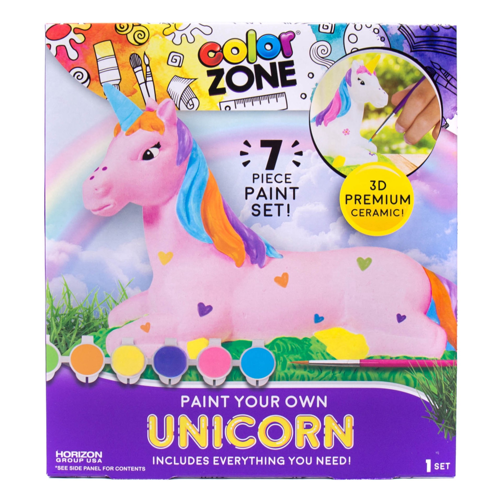 slide 3 of 5, Color Zone Paint Your Own Unicorn, 6.1 in x 2 in x 3.8 in