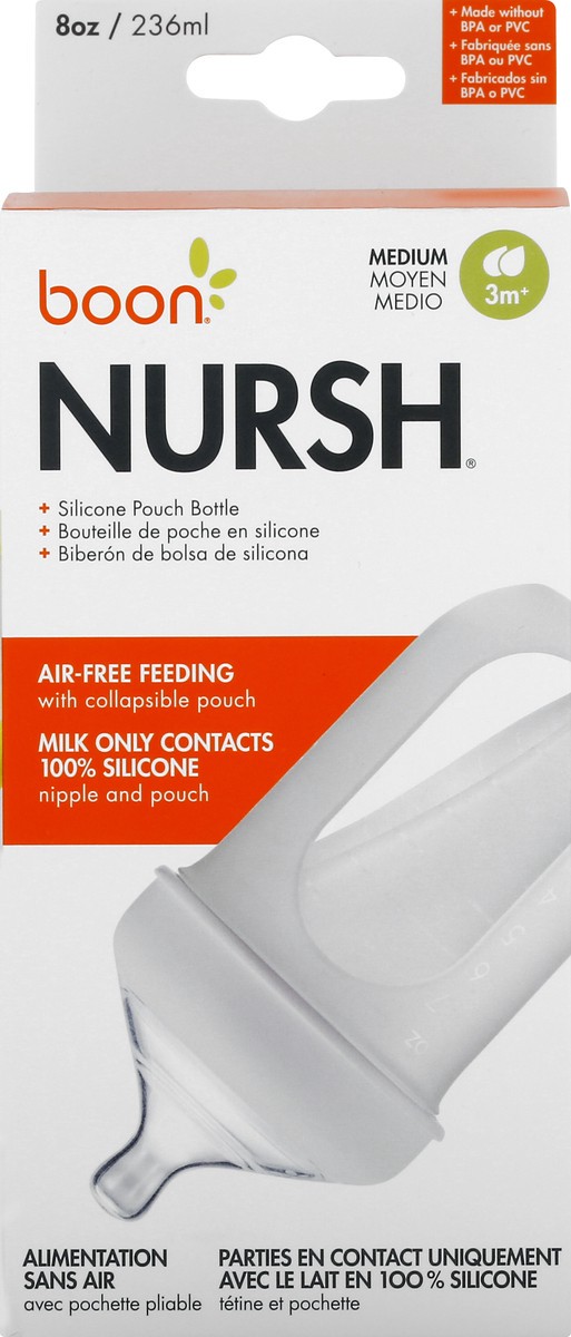 slide 2 of 11, Boon Nursh 3+ Months Medium Silicone Pouch Feeding Bottle 1 ea, 1 ct