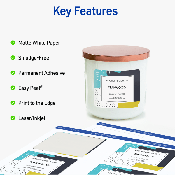 slide 4 of 9, Avery Printable Labels With Sure Feed, Square, 3"" X 3"", Matte White, Pack Of 150, 150 ct