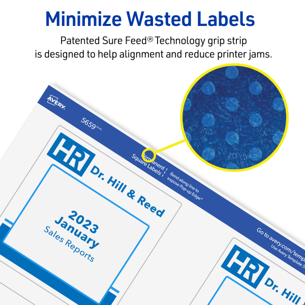 slide 9 of 9, Avery Printable Labels With Sure Feed, Square, 3"" X 3"", Matte White, Pack Of 150, 150 ct