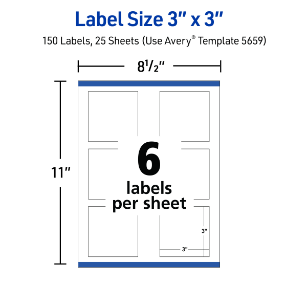 slide 7 of 9, Avery Printable Labels With Sure Feed, Square, 3"" X 3"", Matte White, Pack Of 150, 150 ct