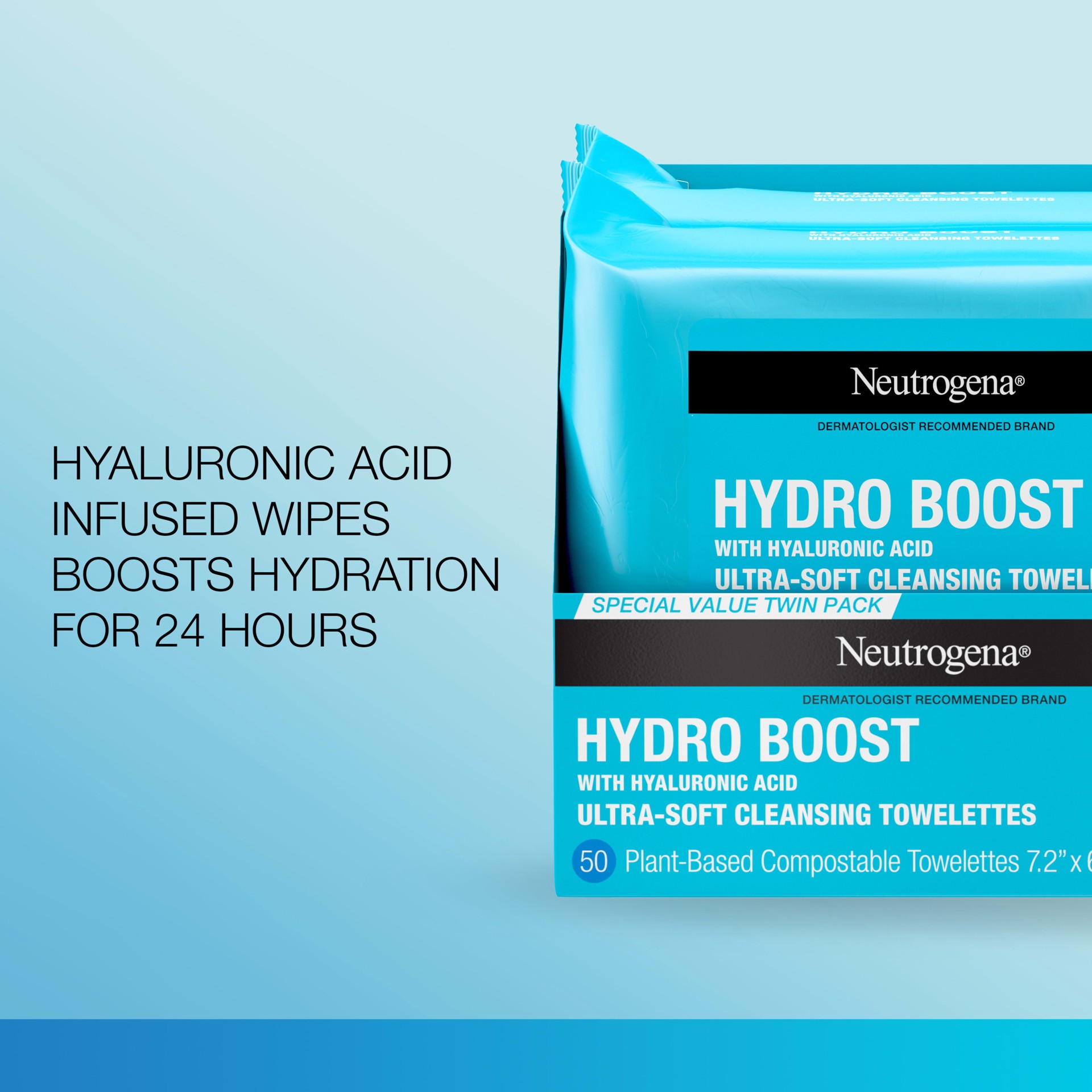 slide 2 of 9, Neutrogena Hydro Boost Facial Cleansing Wipes, 25 Count, 25 ct
