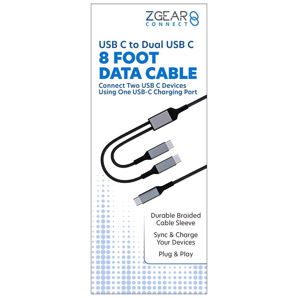 slide 1 of 1, Zgear USB C to 2 USB C Braided 8 Foot Cable, 1 ct