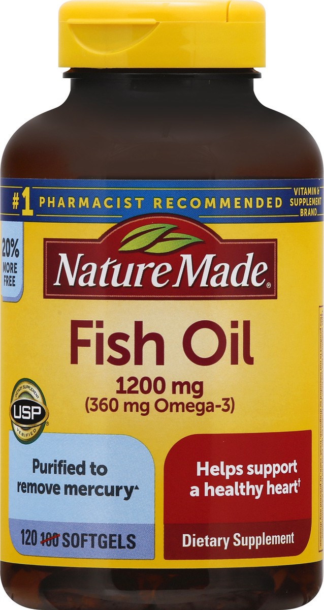 slide 10 of 13, Nature Made Fish Oil 1200mg, 120 Softgels, Fish Oil Omega 3 Supplement For Heart Health, 100 ct