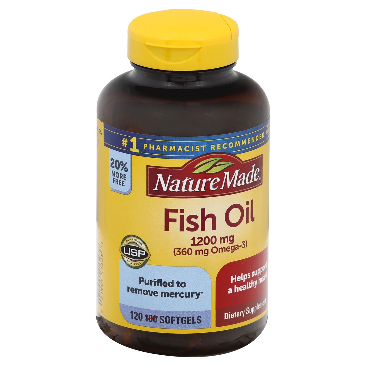 slide 2 of 13, Nature Made Fish Oil 1200mg, 120 Softgels, Fish Oil Omega 3 Supplement For Heart Health, 100 ct