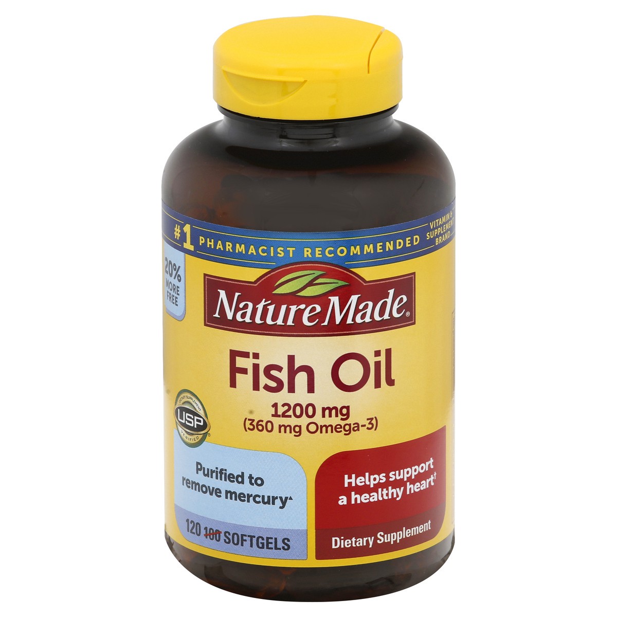 slide 4 of 13, Nature Made Fish Oil 1200mg, 120 Softgels, Fish Oil Omega 3 Supplement For Heart Health, 100 ct