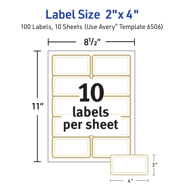 slide 7 of 9, Avery Printable Labels With Metallic Border, Rectangle, 2"" X 4"", Matte White, Pack Of 100, 100 ct