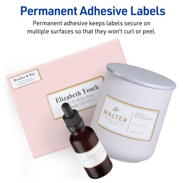 slide 3 of 9, Avery Printable Labels With Metallic Border, Rectangle, 2"" X 4"", Matte White, Pack Of 100, 100 ct