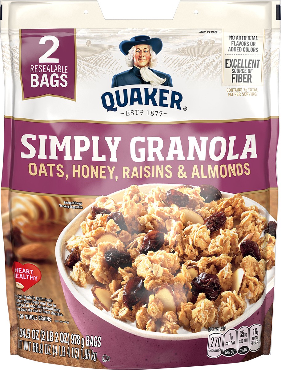 slide 3 of 7, Quaker Simply Granola Oats Honey Raisins & Almonds 34.5 Oz 2 Count, 2 ct