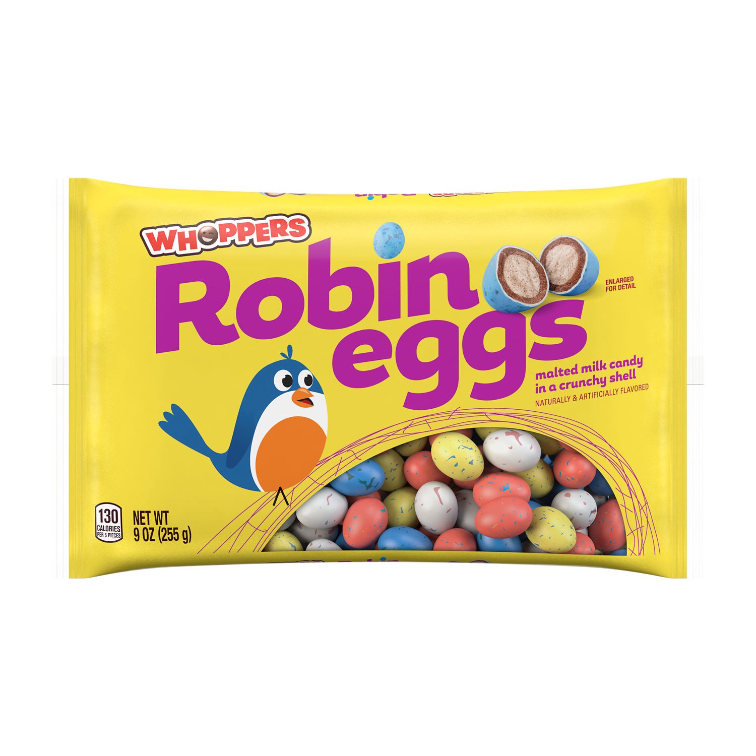slide 1 of 8, WHOPPERS Robin Eggs Malted Milk Balls, Easter Candy Bag, 9 oz, 9 oz