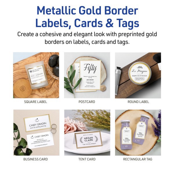 slide 6 of 10, Avery Printable Labels With Metallic Border, Round, 2"" Diameter, Matte White/Gold, Pack Of 120, 120 ct